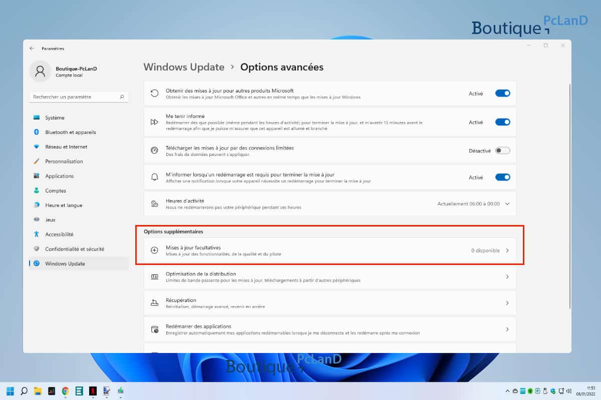Obtenir Les Mises à Jour Facultatives Windows 11 Boutique Pcland 2474