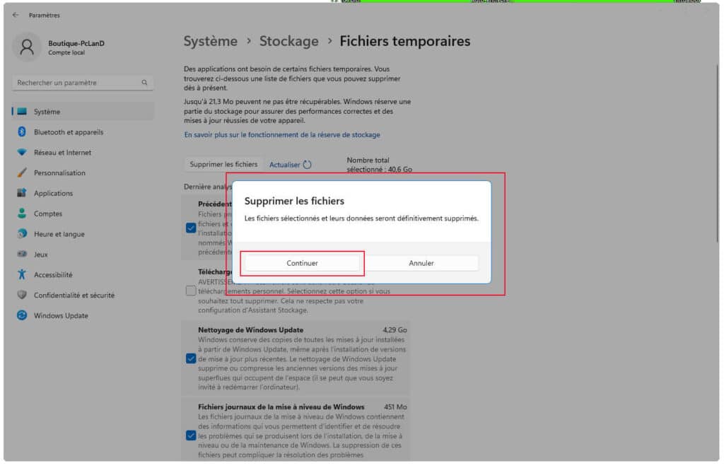 avertissement pour supprimer ficiher windows.old de windows 11